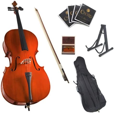 Cecilio Cello Instrument – Mendini Full Size Cellos for Kids & Adults w/ Bow, Case and Stringsac 
