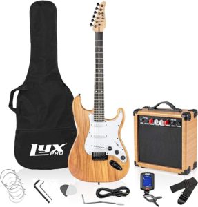 LyxPro Electric Guitar 39" inch Full Beginner Starter kit Full Size with 20w Amp, Package Includes All Accessories, Digital Tuner, Strings, Picks, Tremolo Bar, Shoulder Strap, and Case Bag - Natural